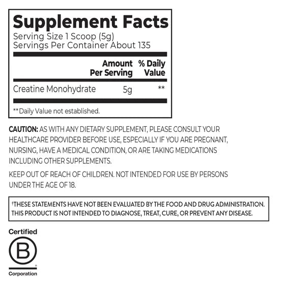 Orgain 5g Micronized Creatine Monohydrate, Unflavored, 1.48lbs