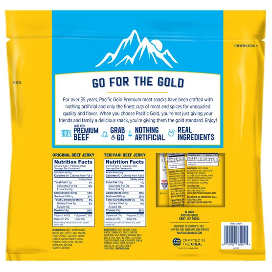 Pacific Gold Beef Jerky, Variety Pack, 1.25 oz, 12 ct