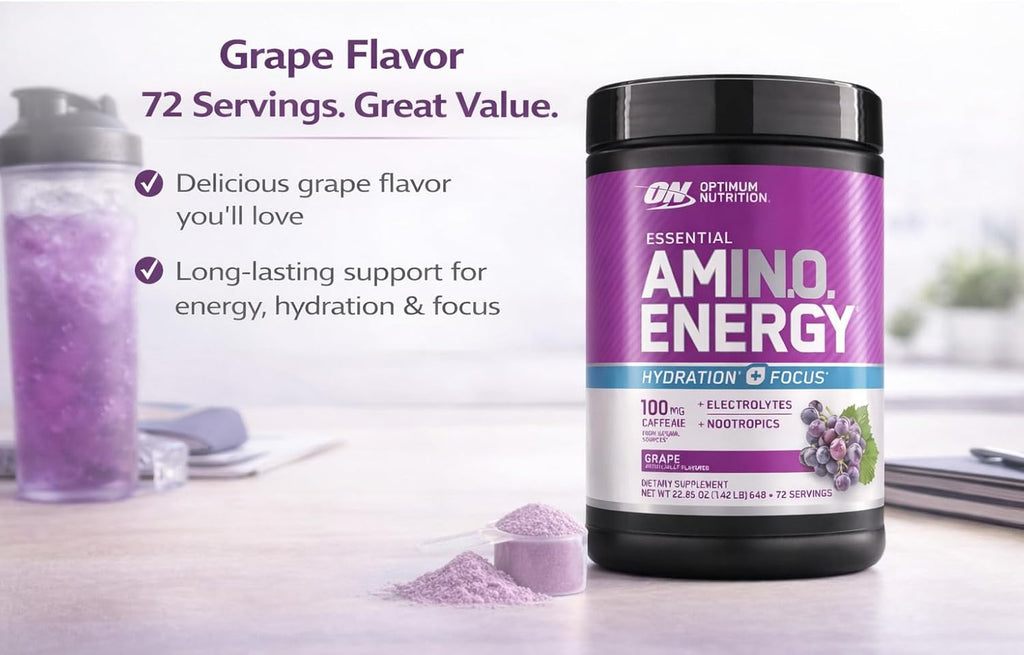 Optimum Nutrition Essential Amino Energy + Electrolytes, Grape, 1.42 lbs
