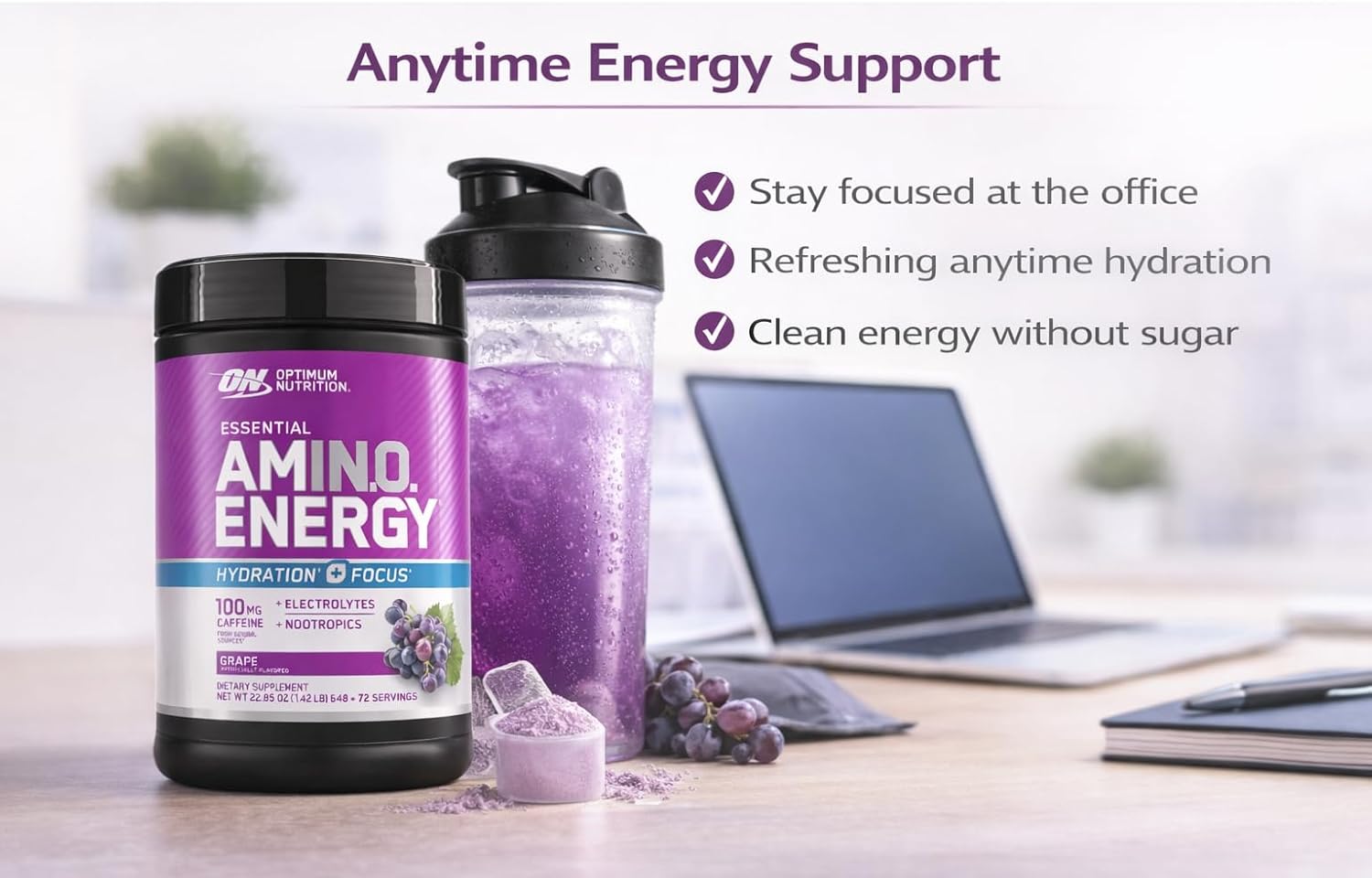 Optimum Nutrition Essential Amino Energy + Electrolytes, Grape, 1.42 lbs