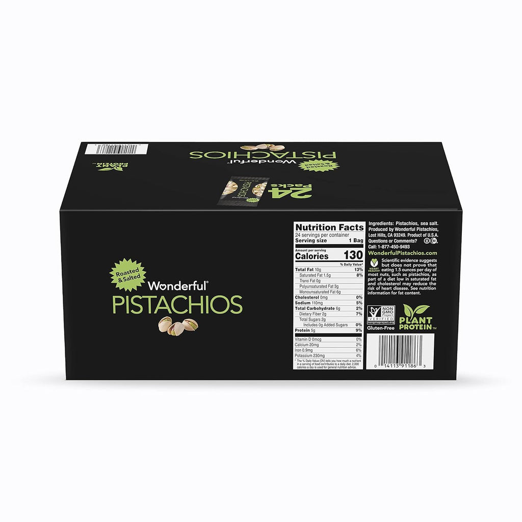Wonderful Pistachios, Roasted & Salted, In-Shell, 1.5 oz (Pack of 24)