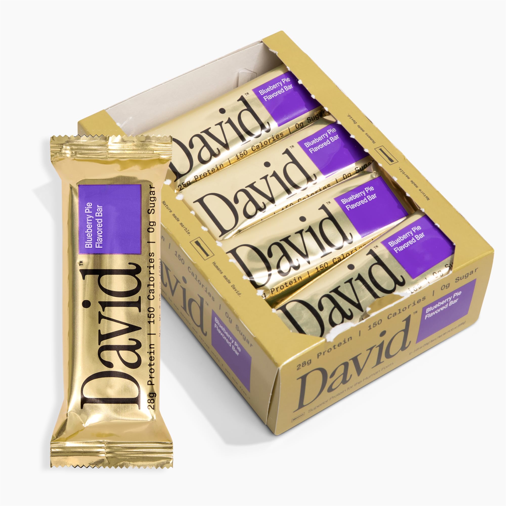 David High Protein Bars - 0g of Sugar, Gluten Free - 28g of Protein, 150 Calories - Blueberry Pie Flavor, Pack of 12