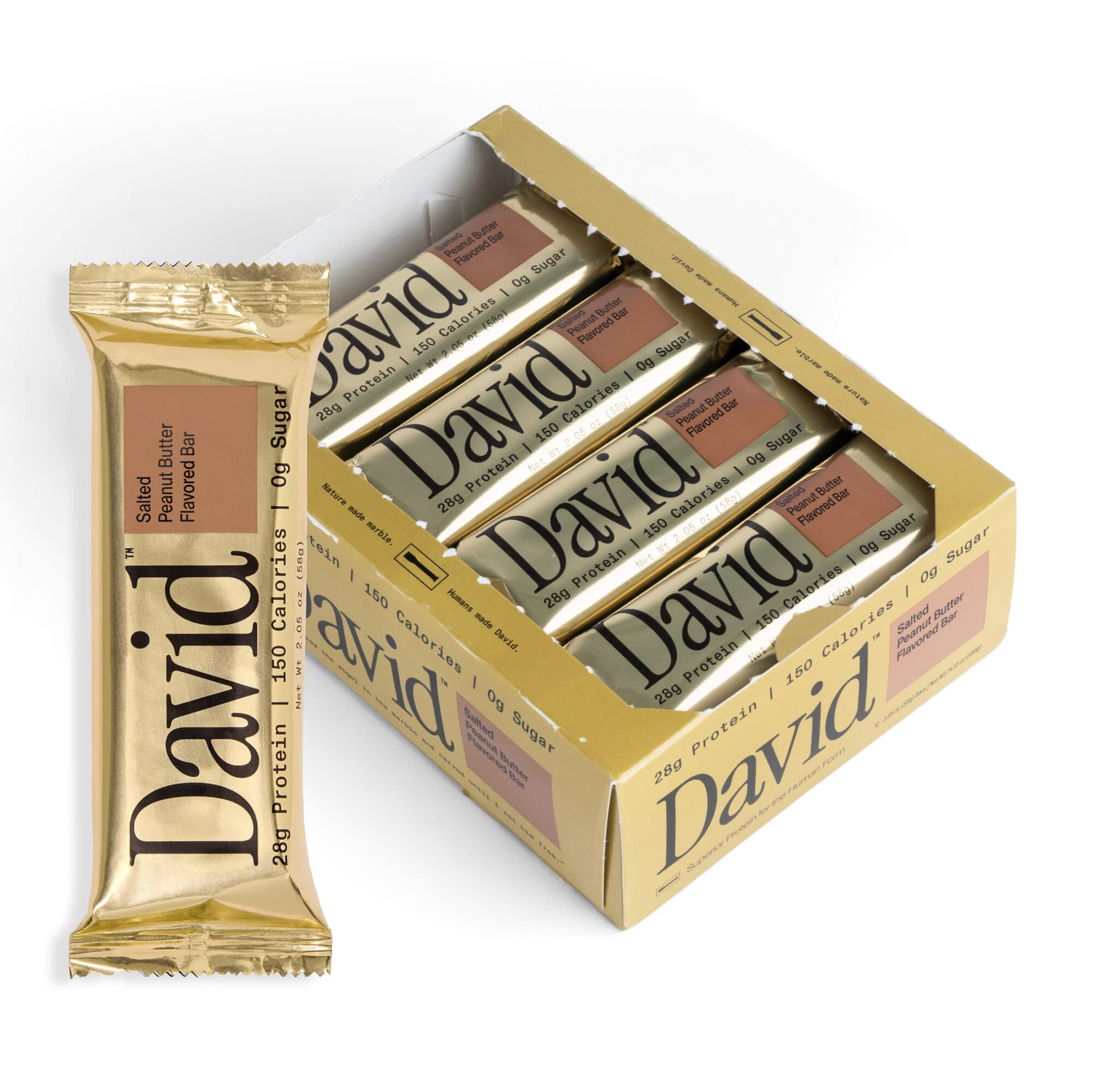 David High Protein Bars - 0g of Sugar, Gluten Free - 28g of Protein, 150 Calories - Salted Peanut Butter, Pack of 12