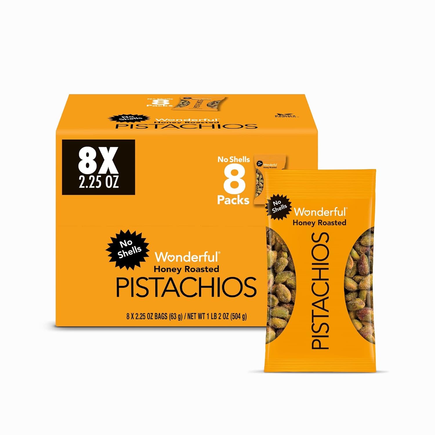 Wonderful Pistachios No Shells, Honey Roasted Nuts, 2.25 Ounce Bag (Pack of 8)