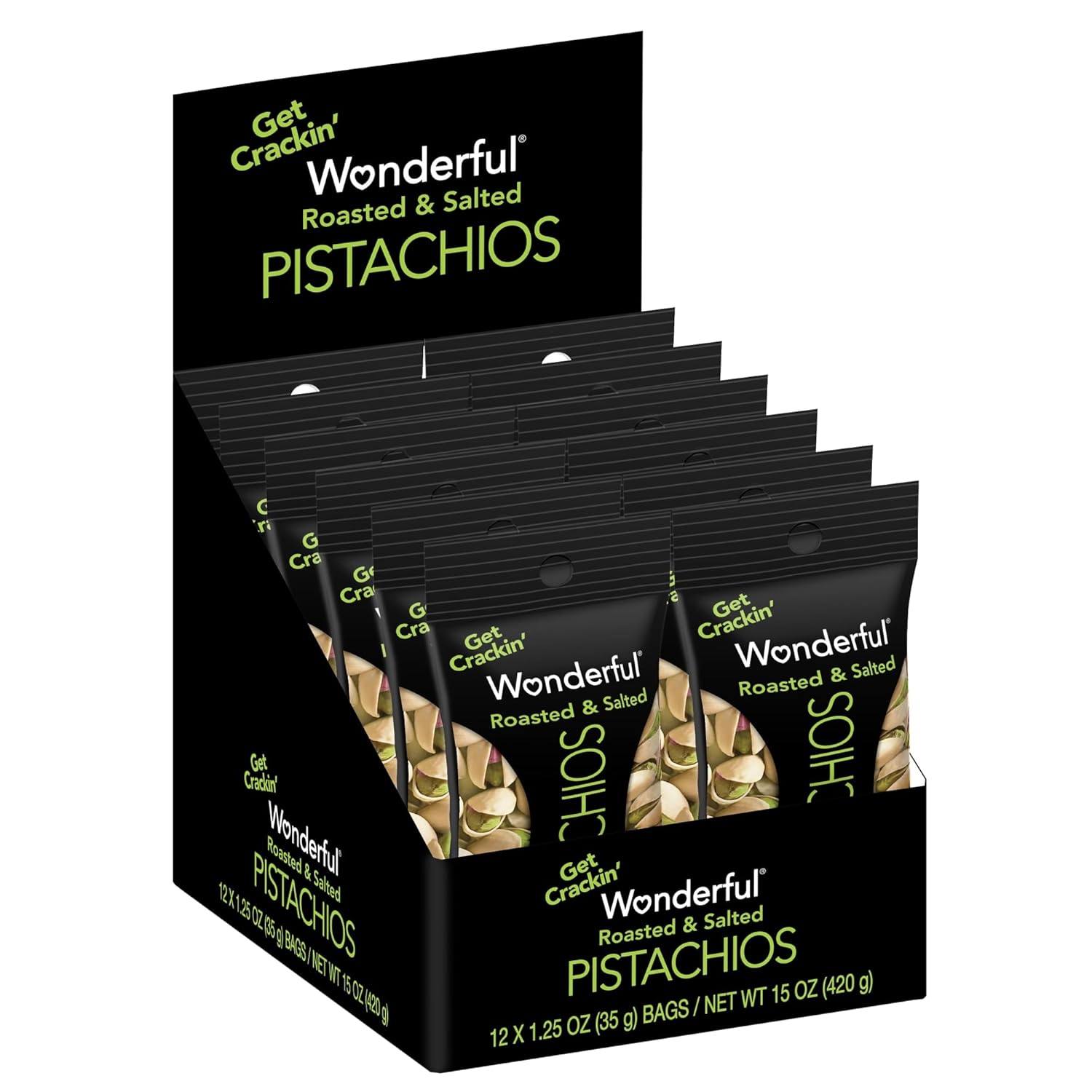 Wonderful Pistachios, Roasted And Salted, 1.25 Oz Tube, 12/box