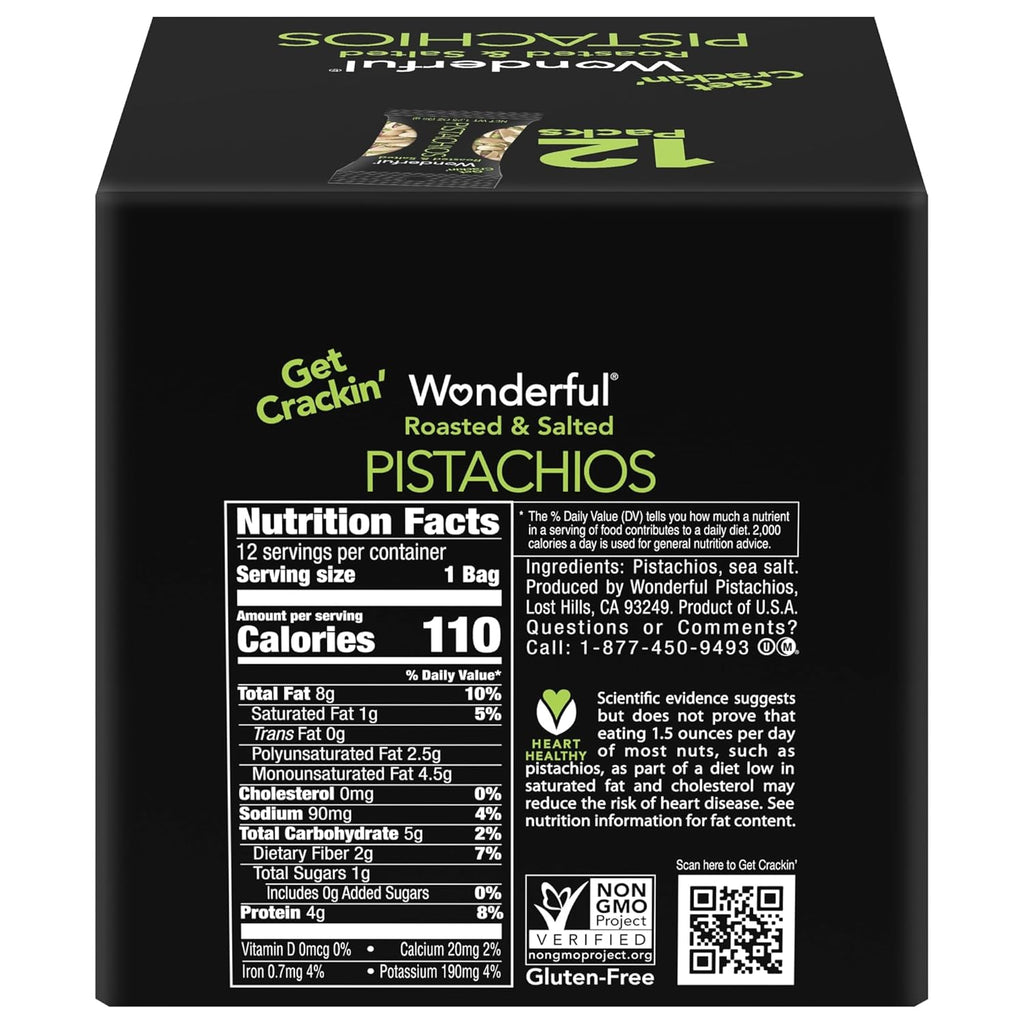 Wonderful Pistachios, Roasted And Salted, 1.25 Oz Tube, 12/box