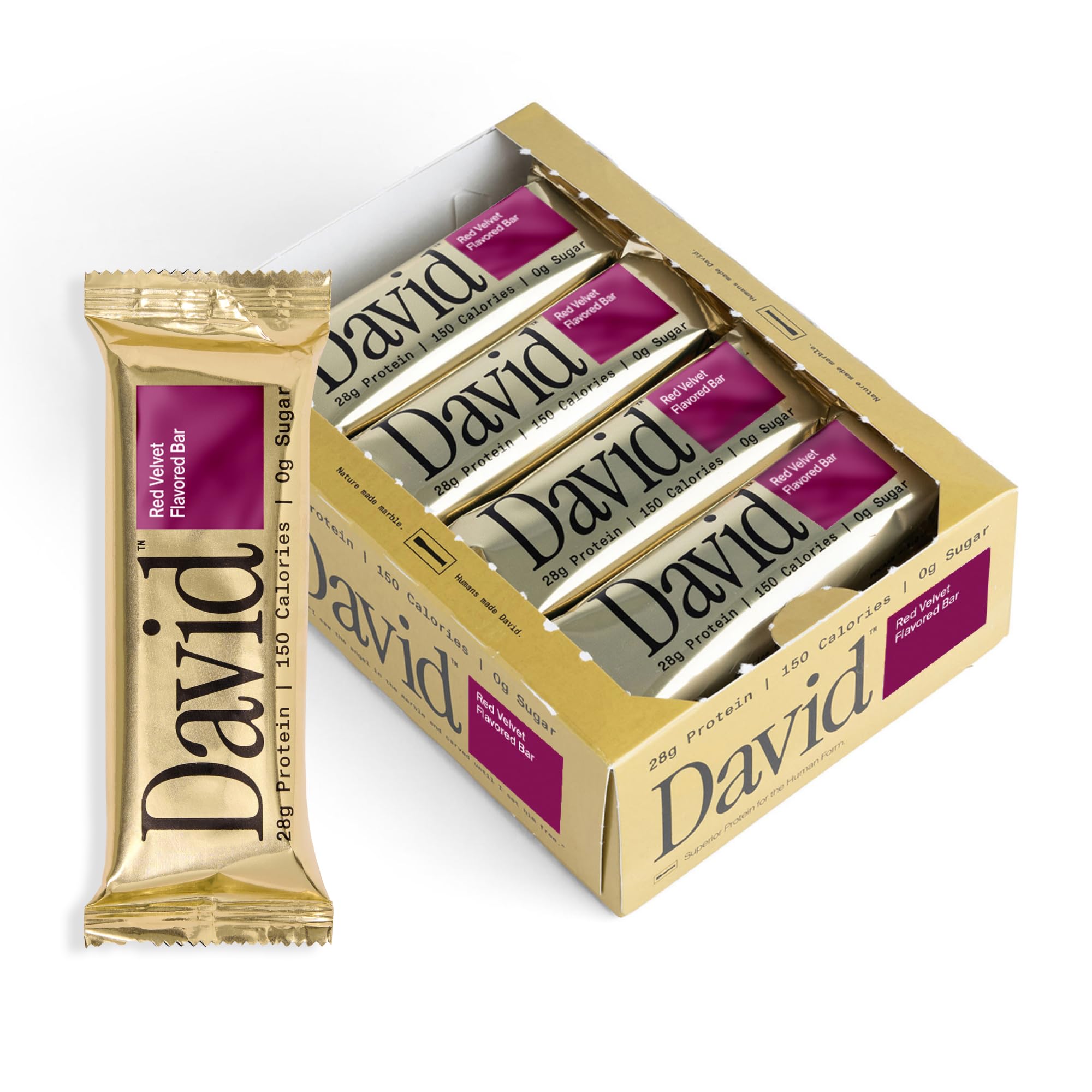 David High Protein Bars - 0g of Sugar, Gluten Free - 28g of Protein, 150 Calories - Red Velvet, Pack of 12