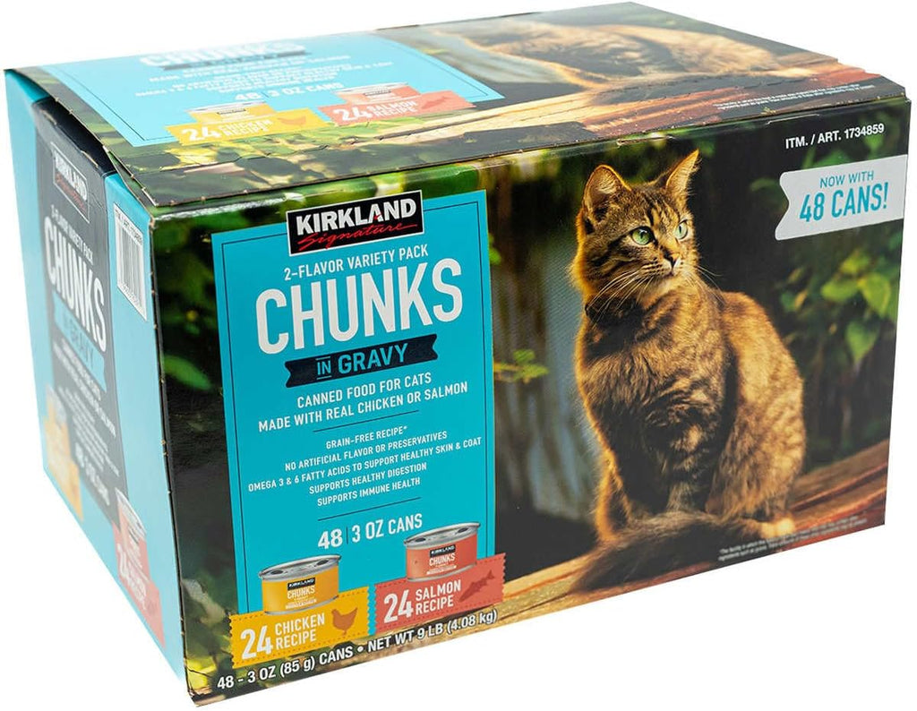 KIRKLAND Canned Cat Food, Chunks in Gravy, Variety Pack, 3 Oz (48 Ct)