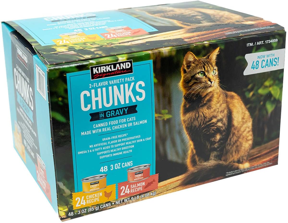 KIRKLAND Canned Cat Food, Chunks in Gravy, Variety Pack, 3 Oz (48 Ct)