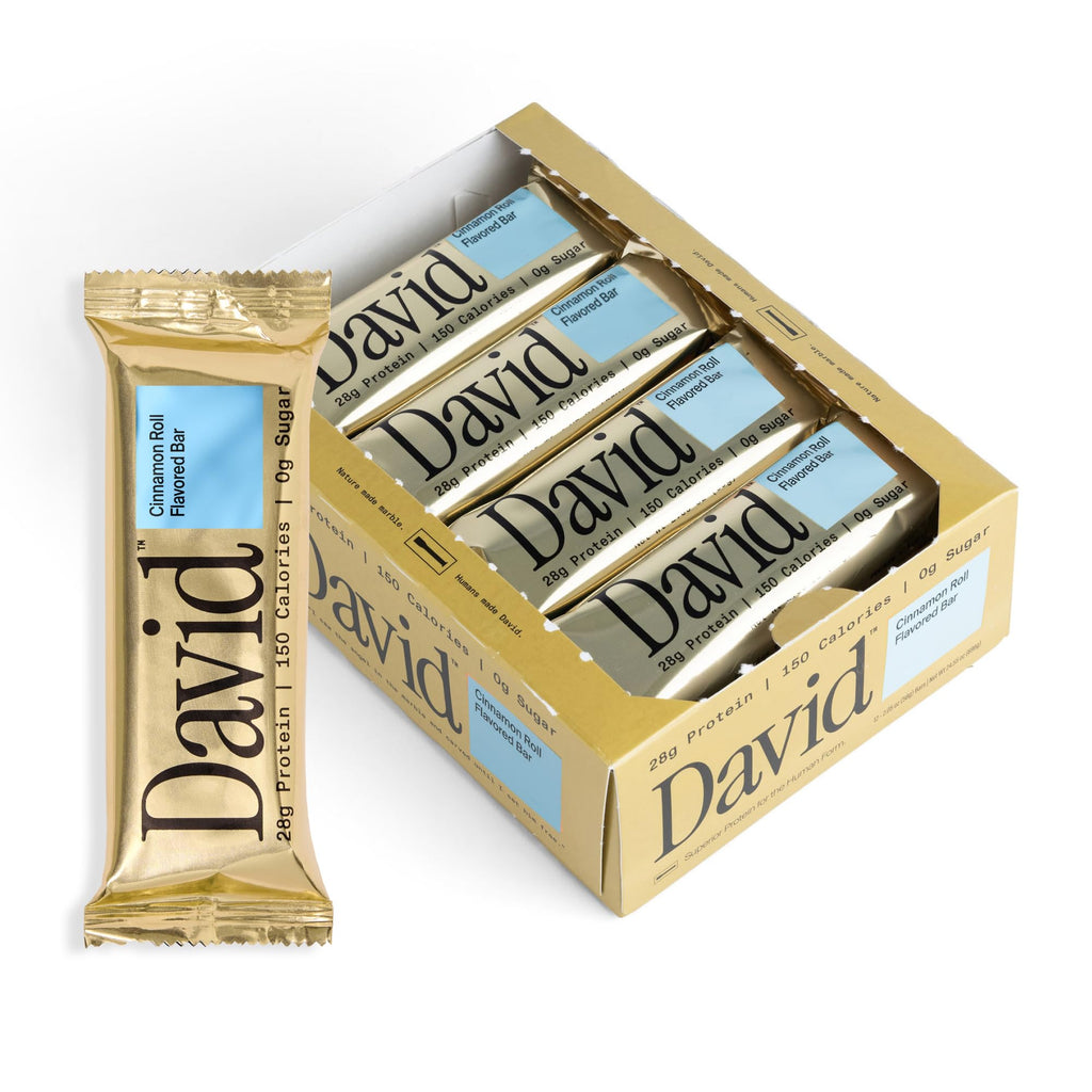 David High Protein Bars - 0g of Sugar, Gluten Free - 28g of Protein, 150 Calories - Cinnamon Roll, Pack of 12