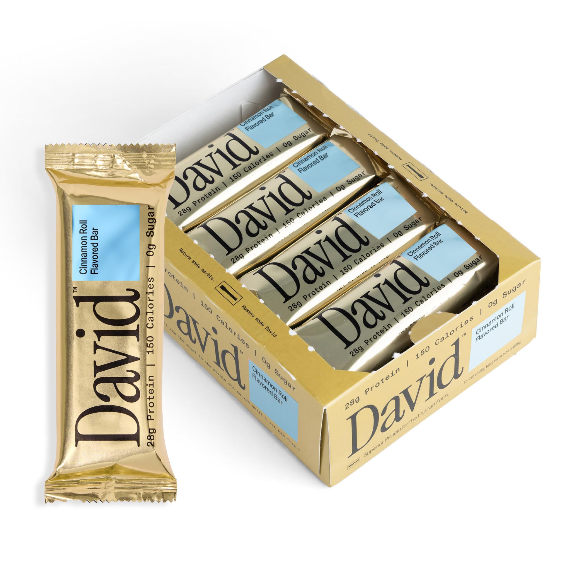 David High Protein Bars - 0g of Sugar, Gluten Free - 28g of Protein, 150 Calories - Cinnamon Roll, Pack of 12