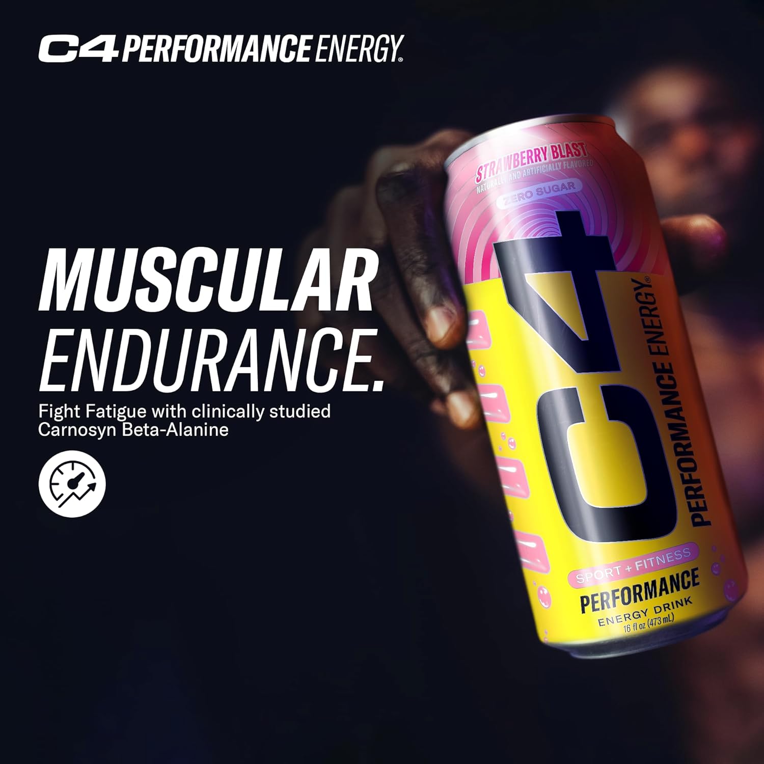 C4 Performance Energy Drink, Strawberry Blast, Zero Sugar Carbonated Preworkout Energy | 200mg Caffeine with Beta Alanine | 16 Fl Oz (12 Pack)