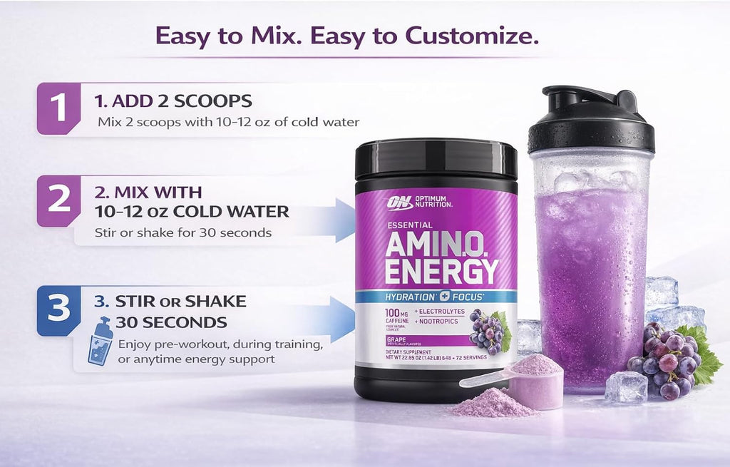 Optimum Nutrition Essential Amino Energy + Electrolytes, Grape, 1.42 lbs