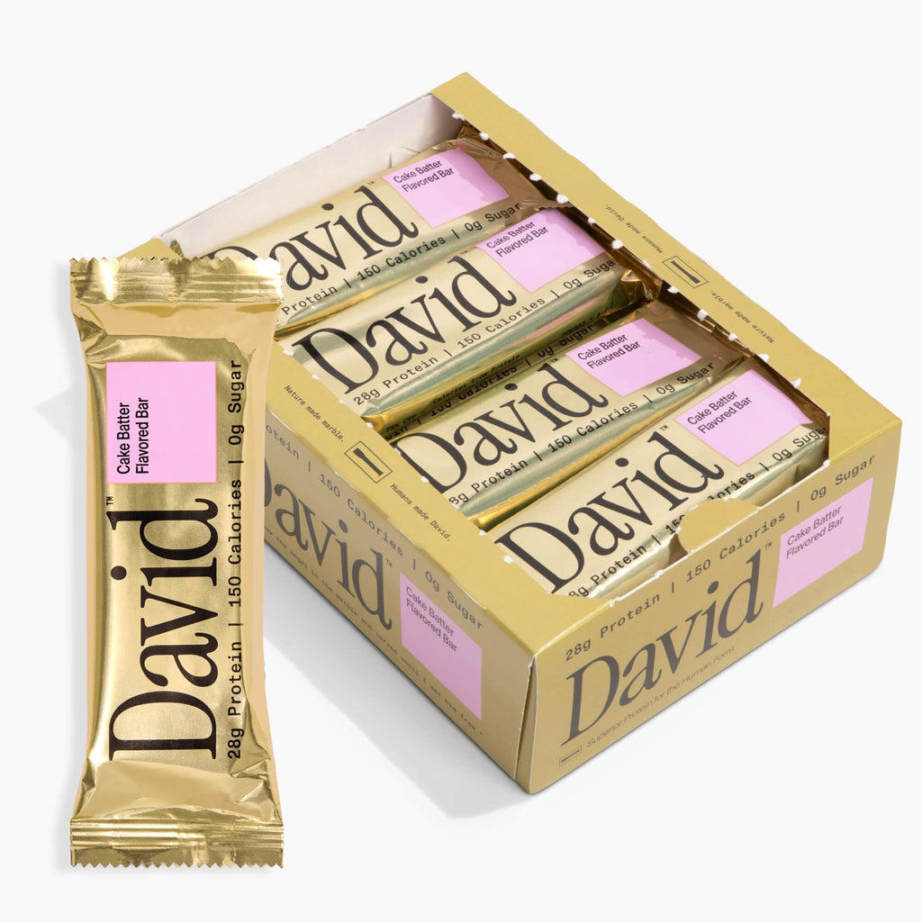 David High Protein Bars - 0g of Sugar, Gluten Free - 28g of Protein, 150 Calories - Cake Batter Flavor, Pack of 12