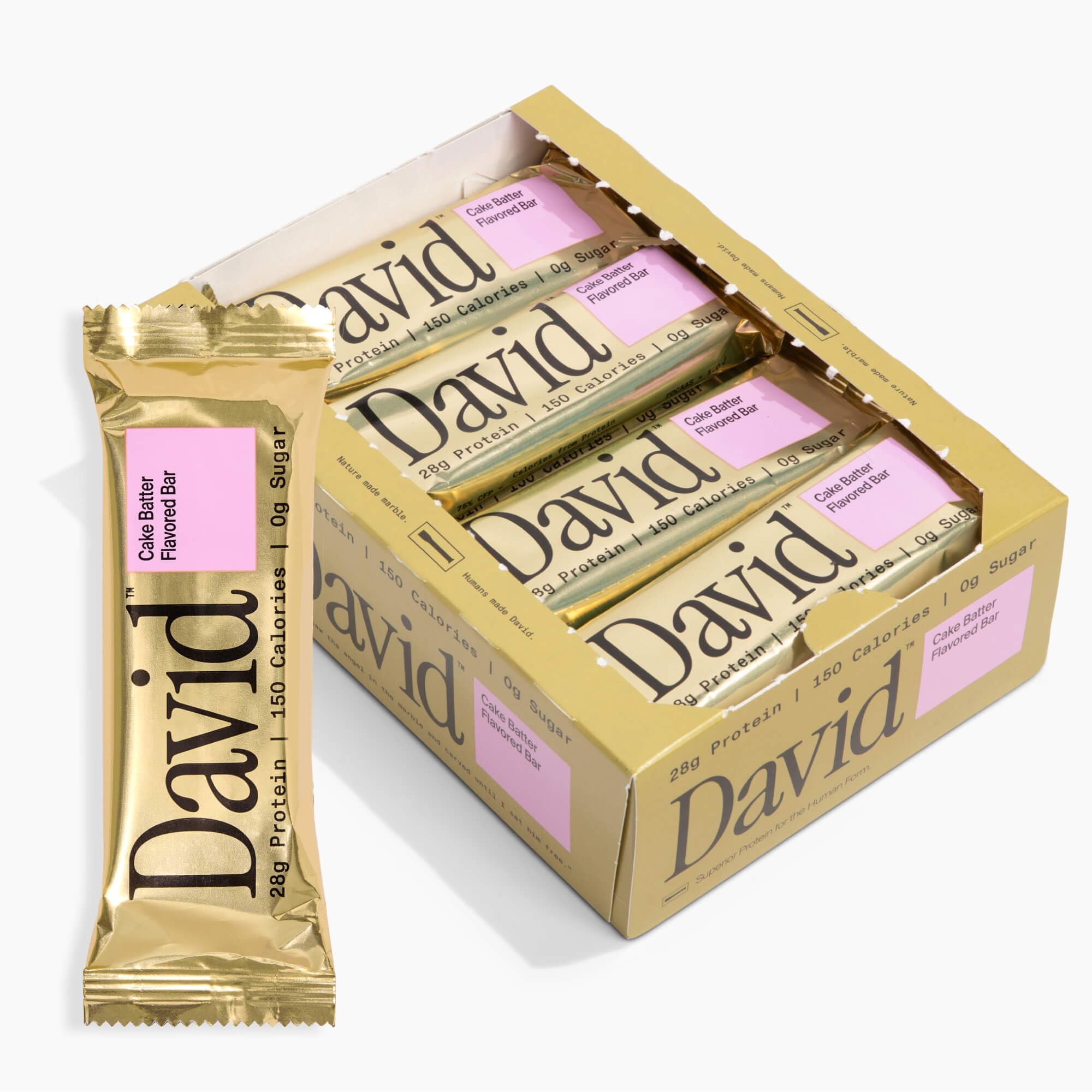 David High Protein Bars - 0g of Sugar, Gluten Free - 28g of Protein, 150 Calories - Cake Batter Flavor, Pack of 12