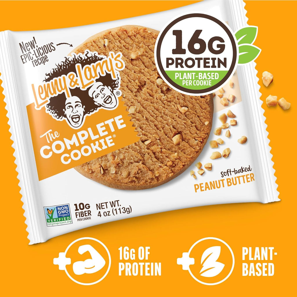 Lenny & Larry's, Peanut Butter, Chewy Soft Baked, 16g Plant Protein, Vegan, Non-GMO, High Fiber, 4 Ounce Cookie (Pack of 12)