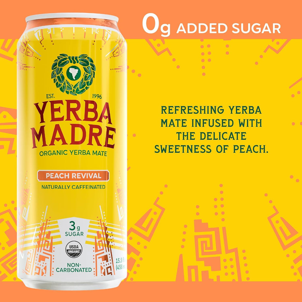 Yerba Madre Organic Yerba Mate, Energy Drink Alternative, Lower-Sugar Variety Pack, 150mg Plant Based Caffeine, Smooth Energy & Focus, No Jitters or Crash, 15.5oz Cans (Pack of 12)