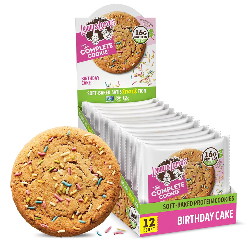 Lenny & Larry's, Birthday Cake, Chewy Soft Baked, 16g Plant Protein, Vegan, Non-GMO, 4 Ounce Cookie (Pack of 12)