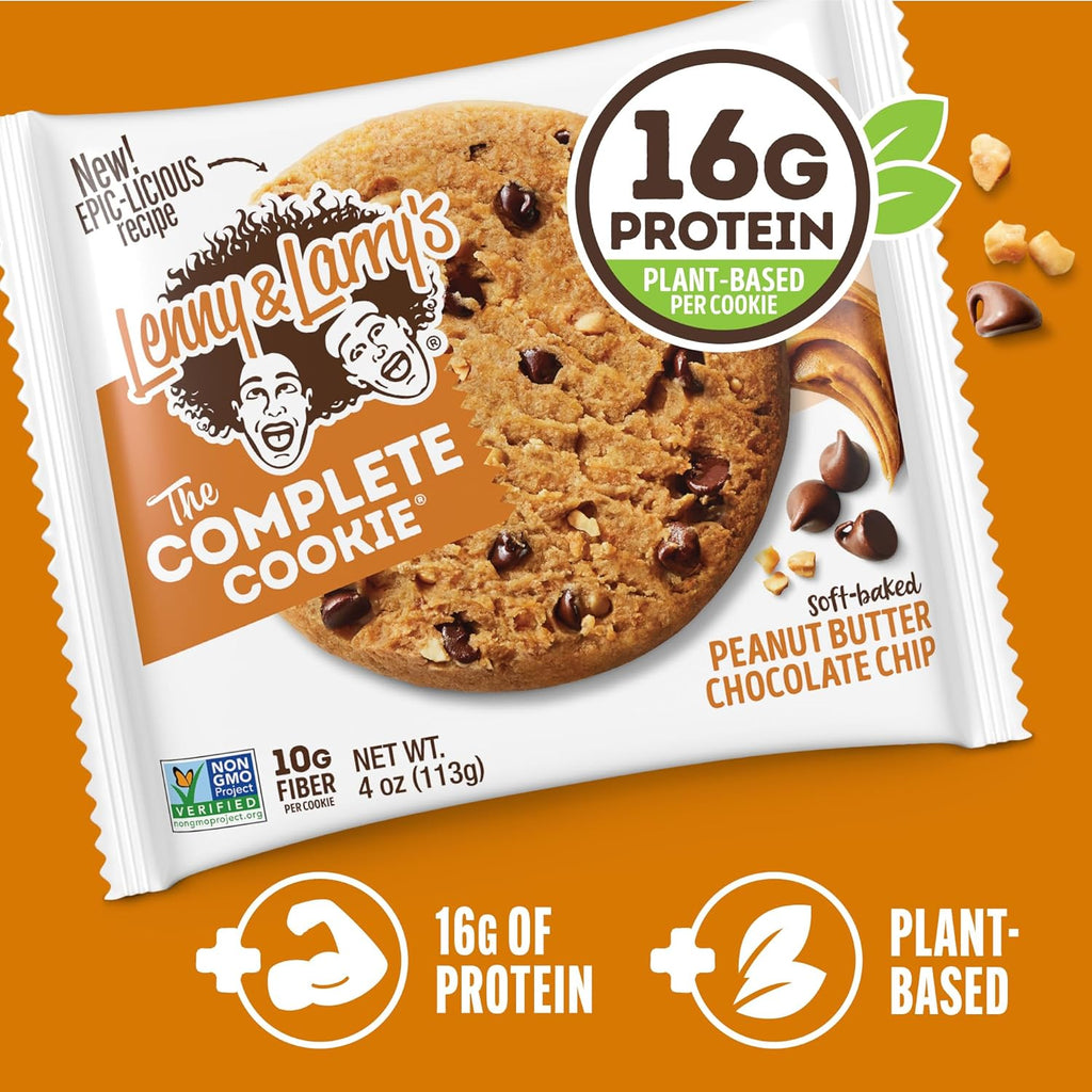Lenny & Larry's, Peanut Butter Chocolate Chip, Chewy Soft Baked, 16g Plant Protein, Vegan, Non-GMO, High Fiber, 4 Ounce Cookie (Pack of 12)