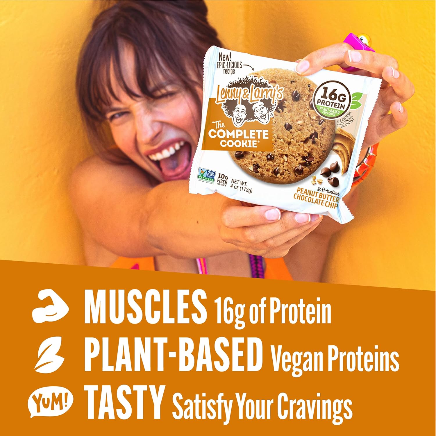 Lenny & Larry's, Peanut Butter Chocolate Chip, Chewy Soft Baked, 16g Plant Protein, Vegan, Non-GMO, High Fiber, 4 Ounce Cookie (Pack of 12)