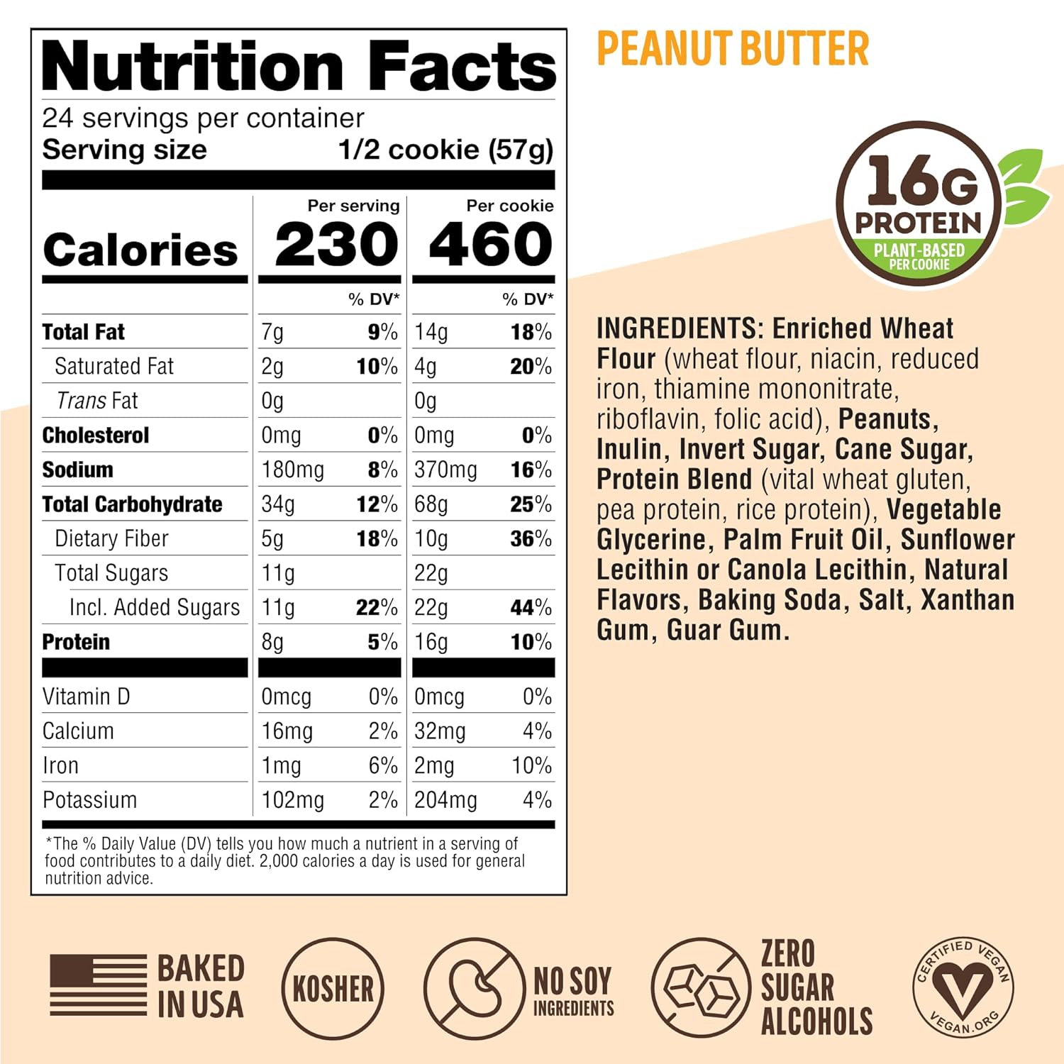 Lenny & Larry's, Peanut Butter, Chewy Soft Baked, 16g Plant Protein, Vegan, Non-GMO, High Fiber, 4 Ounce Cookie (Pack of 12)