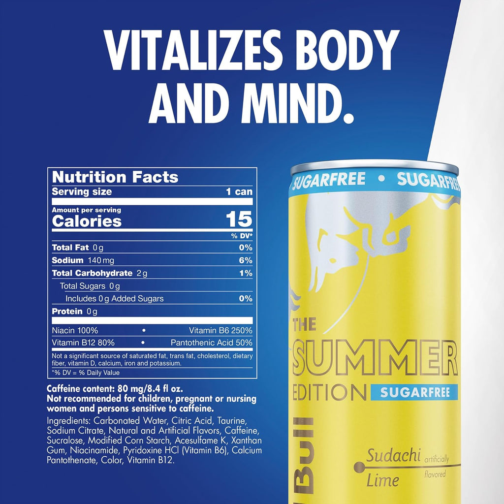 Red Bull Sugar-Free Summer Edition Sudachi Lime Energy Drink,  8.4 Fl Oz, (24 Pack)