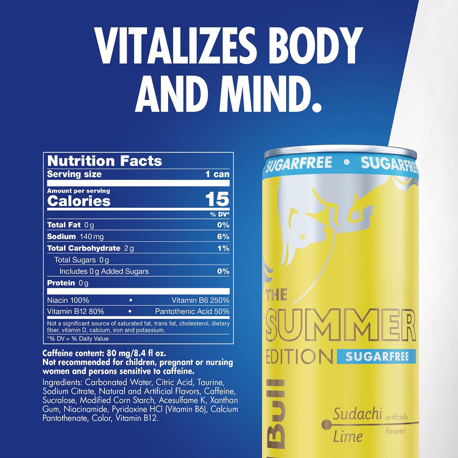 Red Bull Sugar-Free Summer Edition Sudachi Lime Energy Drink,  8.4 Fl Oz, (24 Pack)