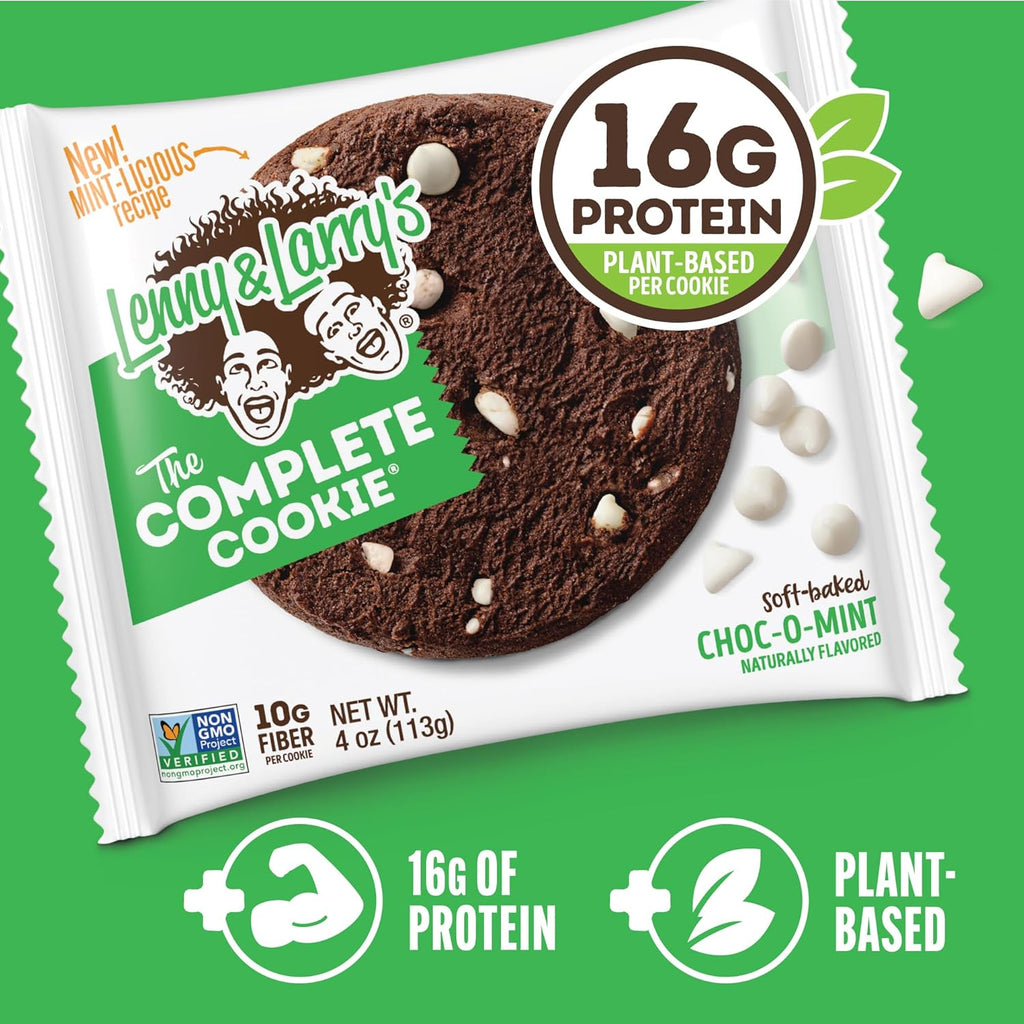 Lenny & Larry's, Choc-O-Mint, Chewy Soft Baked, 16g Plant Protein, Vegan, Non-GMO, High Fiber, 4 Ounce Cookie (Pack of 12)