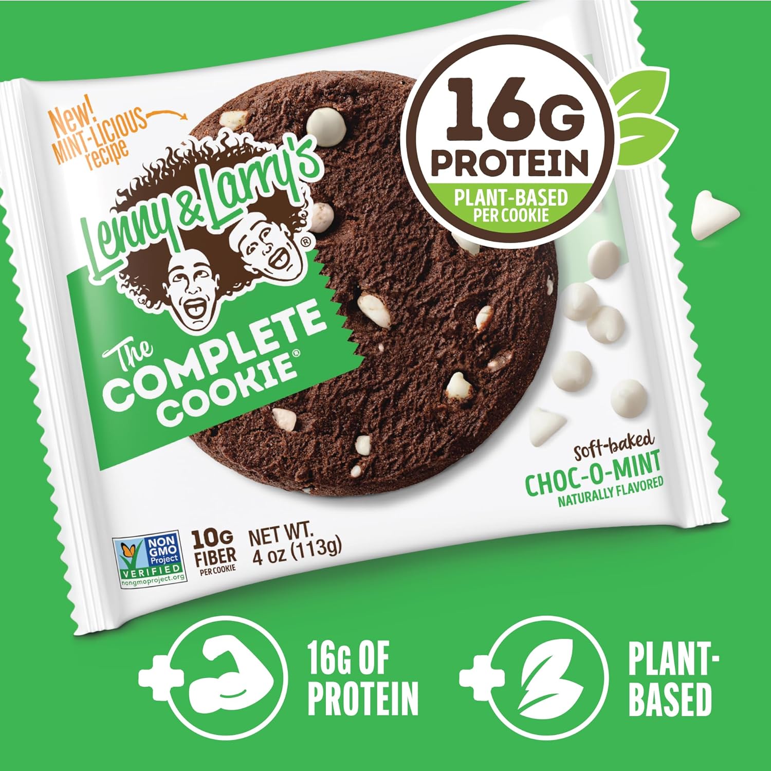 Lenny & Larry's, Choc-O-Mint, Chewy Soft Baked, 16g Plant Protein, Vegan, Non-GMO, High Fiber, 4 Ounce Cookie (Pack of 12)