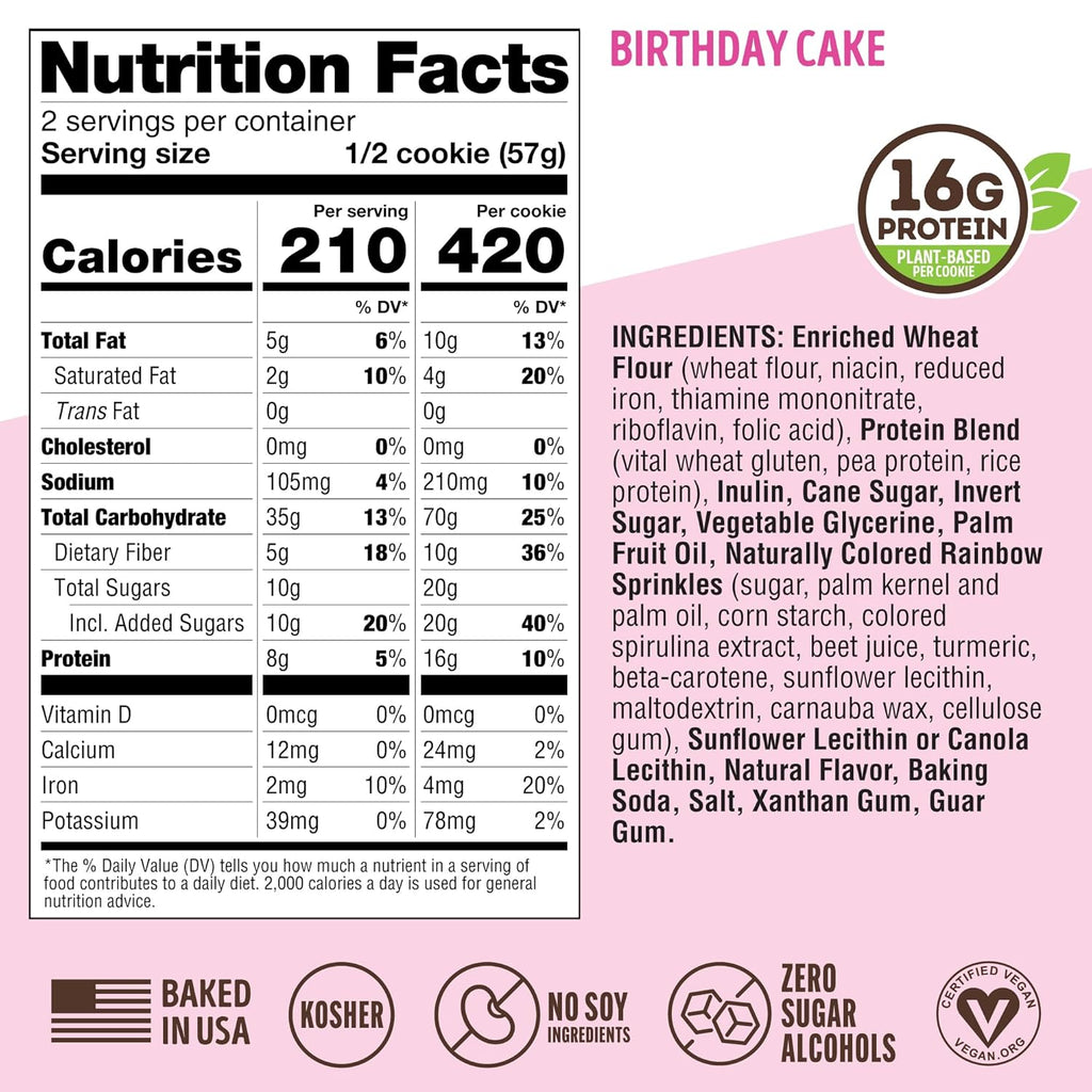 Lenny & Larry's, Birthday Cake, Chewy Soft Baked, 16g Plant Protein, Vegan, Non-GMO, 4 Ounce Cookie (Pack of 12)