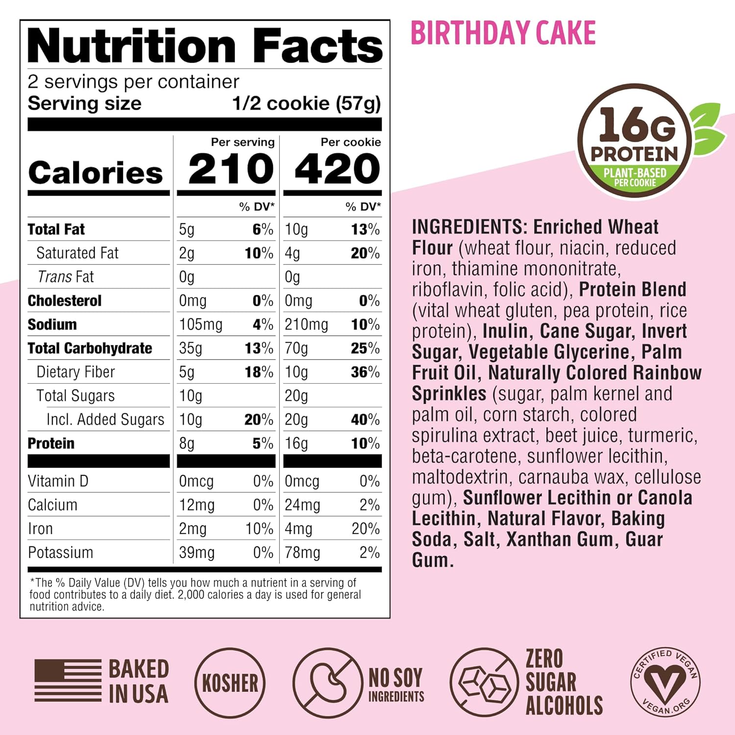 Lenny & Larry's, Birthday Cake, Chewy Soft Baked, 16g Plant Protein, Vegan, Non-GMO, 4 Ounce Cookie (Pack of 12)