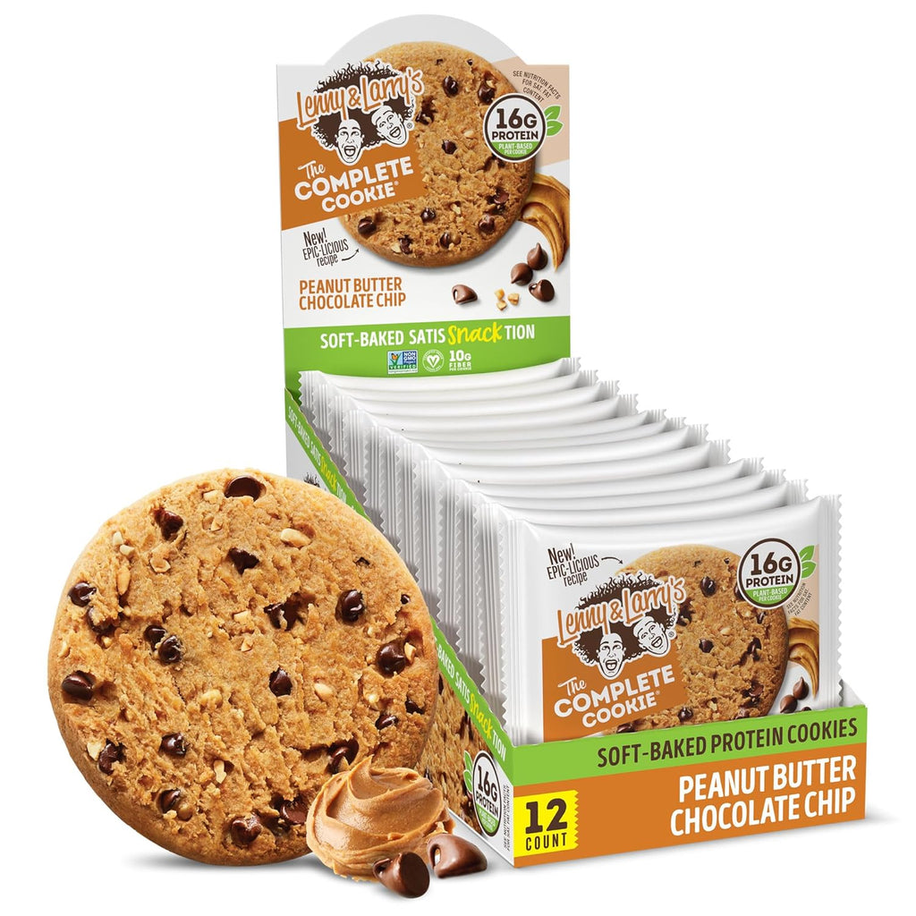 Lenny & Larry's, Peanut Butter Chocolate Chip, Chewy Soft Baked, 16g Plant Protein, Vegan, Non-GMO, High Fiber, 4 Ounce Cookie (Pack of 12)