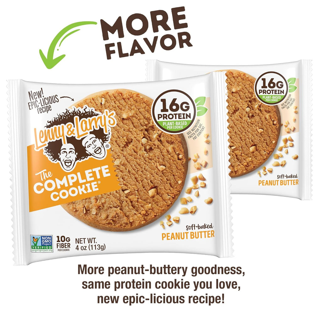 Lenny & Larry's, Peanut Butter, Chewy Soft Baked, 16g Plant Protein, Vegan, Non-GMO, High Fiber, 4 Ounce Cookie (Pack of 12)