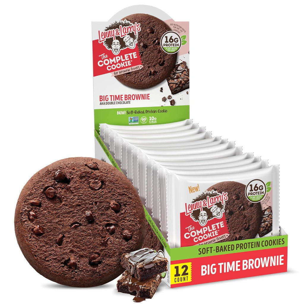 Lenny & Larry's, Big Time Brownie, Chewy Soft Baked, 16g Plant Protein, Vegan, Non-GMO, High Fiber, 4 Ounce Cookie (Pack of 12)