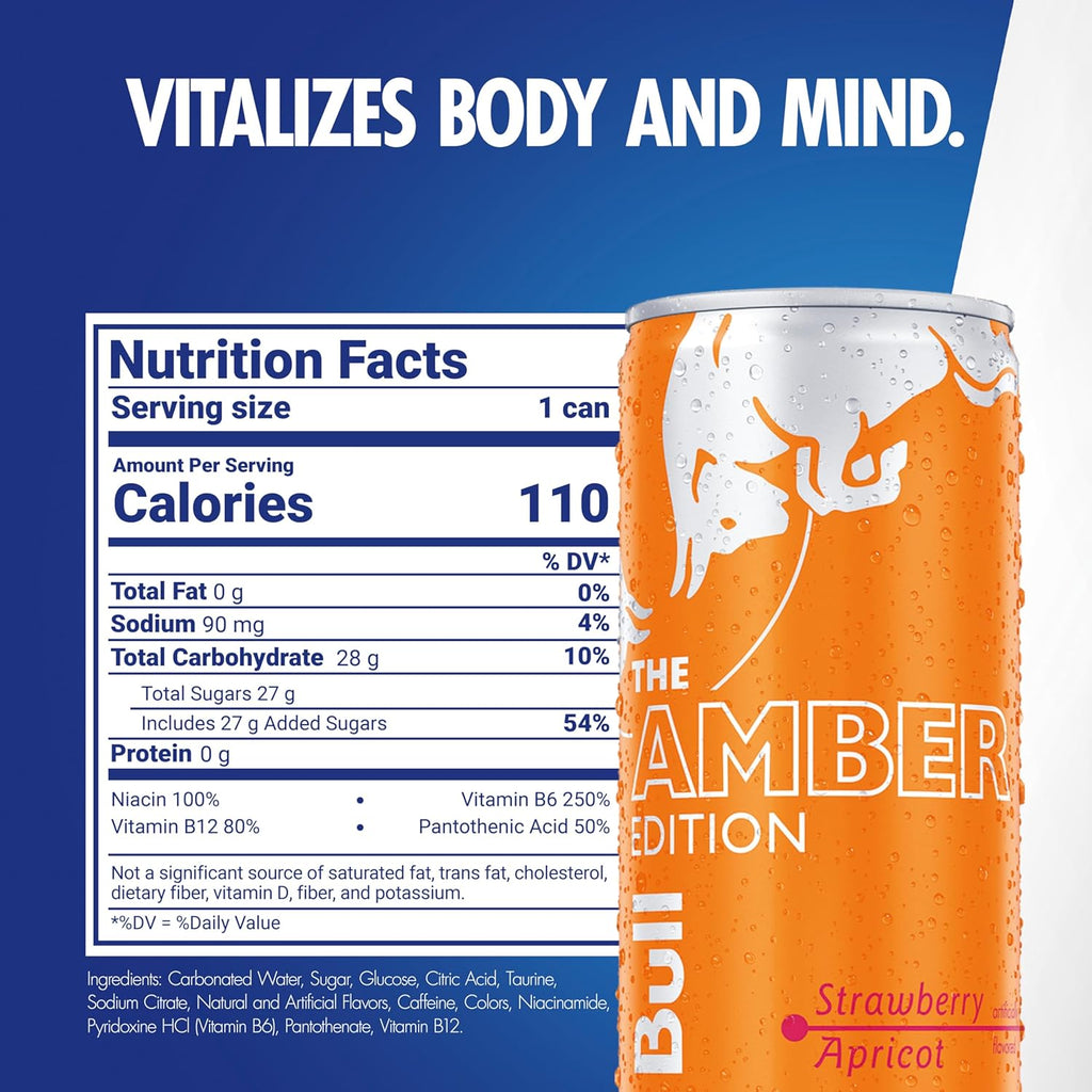 Red Bull Energy Drink, Amber Edition Strawberry Apricot, 8.4 fl oz (24 Pack)