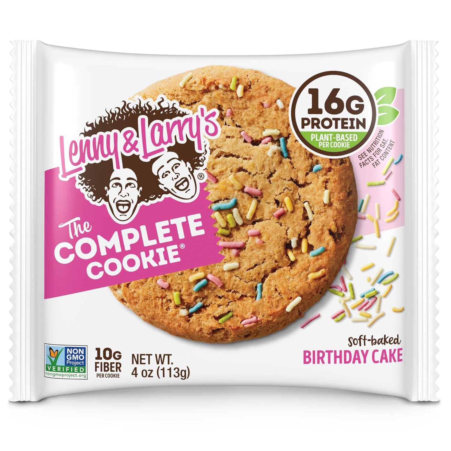 Lenny & Larry's, Birthday Cake, Chewy Soft Baked, 16g Plant Protein, Vegan, Non-GMO, 4 Ounce Cookie (Pack of 12)