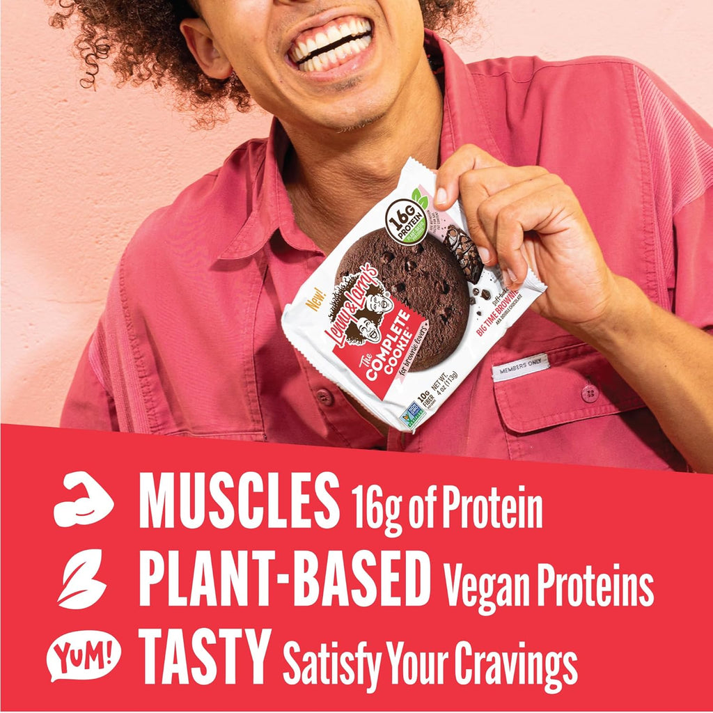 Lenny & Larry's, Big Time Brownie, Chewy Soft Baked, 16g Plant Protein, Vegan, Non-GMO, High Fiber, 4 Ounce Cookie (Pack of 12)