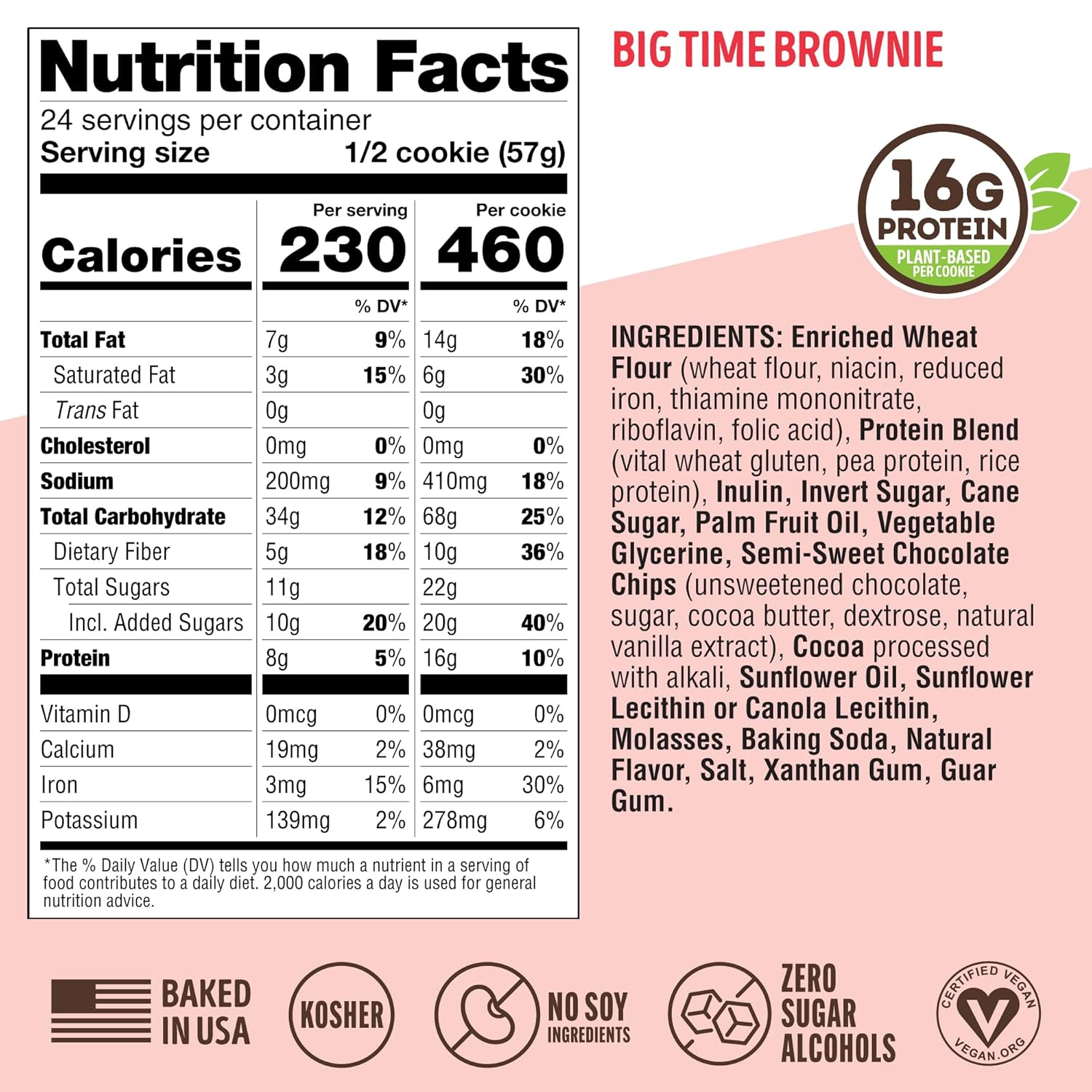 Lenny & Larry's, Big Time Brownie, Chewy Soft Baked, 16g Plant Protein, Vegan, Non-GMO, High Fiber, 4 Ounce Cookie (Pack of 12)