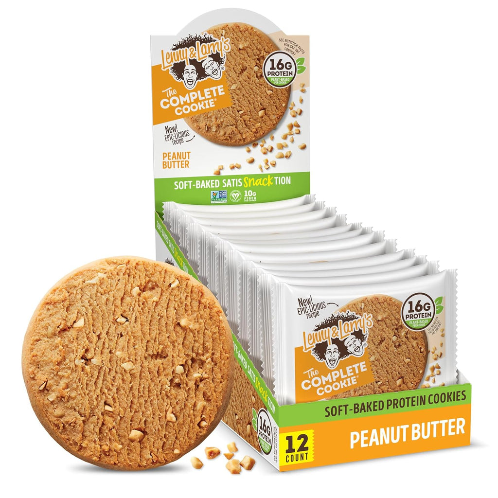 Lenny & Larry's, Peanut Butter, Chewy Soft Baked, 16g Plant Protein, Vegan, Non-GMO, High Fiber, 4 Ounce Cookie (Pack of 12)