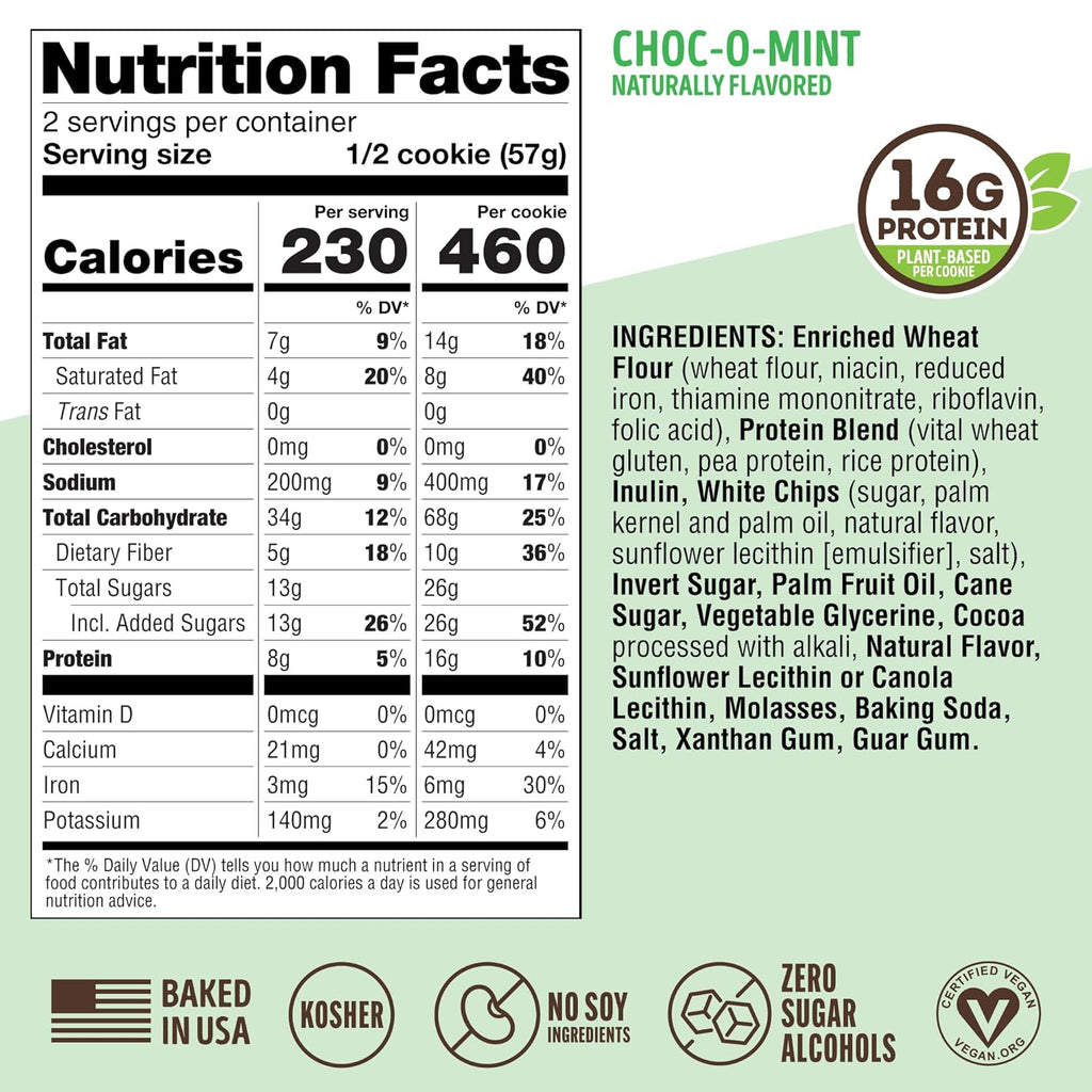 Lenny & Larry's, Choc-O-Mint, Chewy Soft Baked, 16g Plant Protein, Vegan, Non-GMO, High Fiber, 4 Ounce Cookie (Pack of 12)