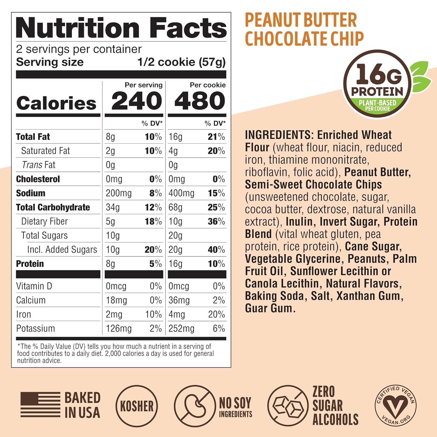 Lenny & Larry's, Peanut Butter Chocolate Chip, Chewy Soft Baked, 16g Plant Protein, Vegan, Non-GMO, High Fiber, 4 Ounce Cookie (Pack of 12)