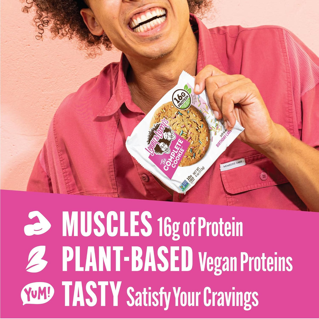 Lenny & Larry's, Birthday Cake, Chewy Soft Baked, 16g Plant Protein, Vegan, Non-GMO, 4 Ounce Cookie (Pack of 12)