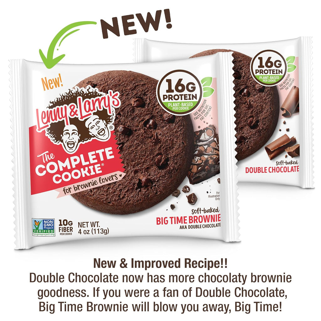Lenny & Larry's, Big Time Brownie, Chewy Soft Baked, 16g Plant Protein, Vegan, Non-GMO, High Fiber, 4 Ounce Cookie (Pack of 12)