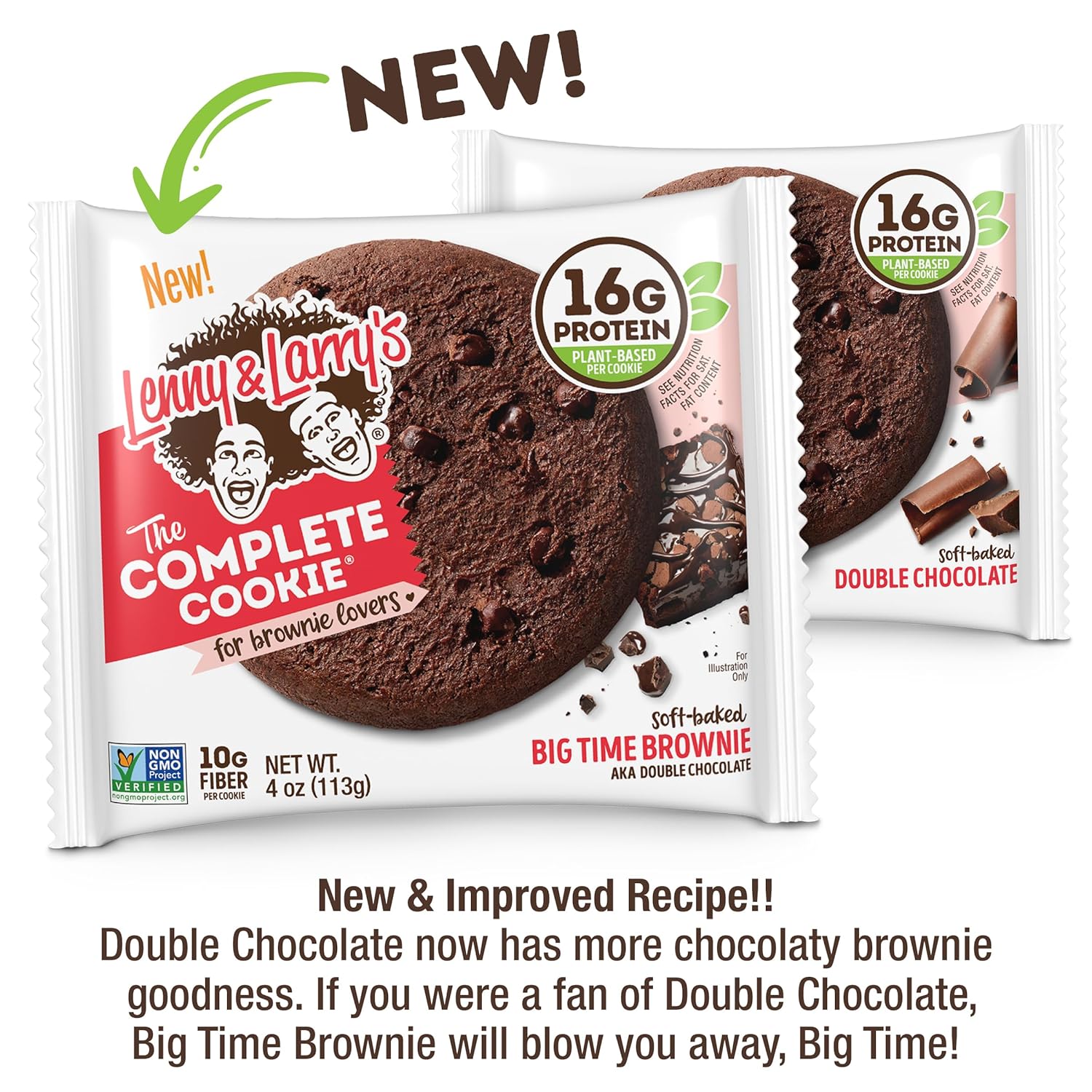 Lenny & Larry's, Big Time Brownie, Chewy Soft Baked, 16g Plant Protein, Vegan, Non-GMO, High Fiber, 4 Ounce Cookie (Pack of 12)